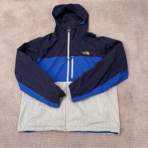 The North Face Men’s Large Hooded Insulated Jacket, Blue Gray Yellow Colorblock